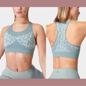 NWT Sweaty Betty [ Large ] Leopard Jacquard Stamina Sports Bra Vapour Blue‎